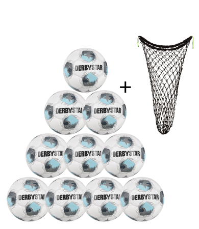Derbystar Fußball Club TT v26 10er Ballpaket + Ballnetz weiss/grau/blau