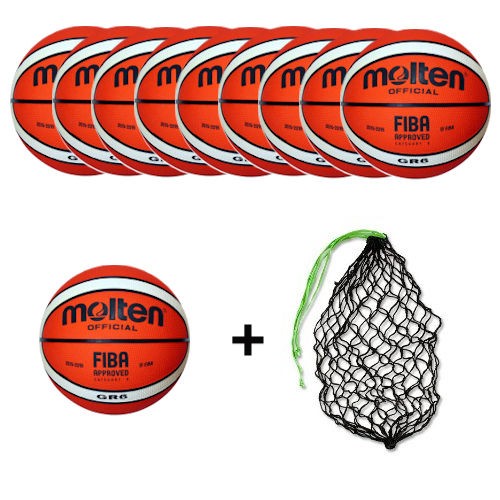 Molten Basketball BGR6-Ol Ballpaket (10 Bälle + Ballnetz)