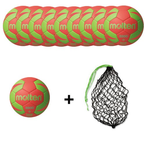 Molten Handball H3X3200 / H2X3200 / H1X3200 / H0X3200 -RG2 Ballpaket (10 Bälle + Ballnetz)