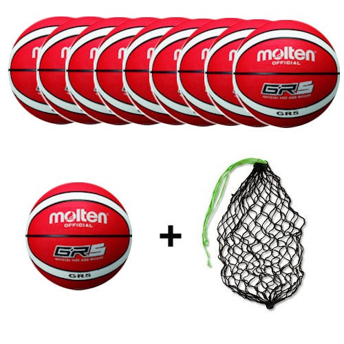 Molten Basketball BGR5-Ol Ballpaket (10 Bälle + Ballnetz)
