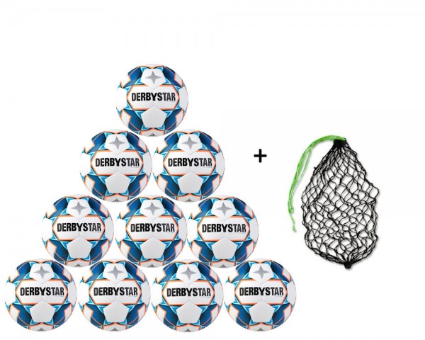 Derbystar Fußball Stratos Light Jugend-Trainingsball 10er Ballpaket inkl. Ballnetz