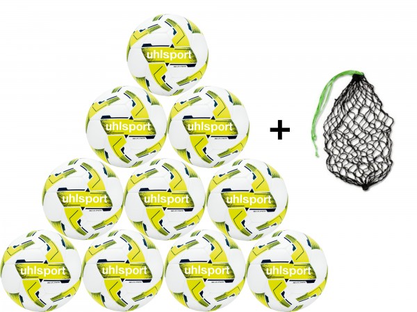 Uhlsport Fußball 350 Lite Synergy - 10er Ballpaket inkl Ballnetz