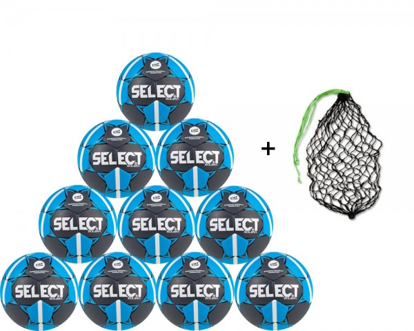 Select Handball Solera grau/blau/weiß Trainingsball 10er Ballpaket inkl. Ballnetz