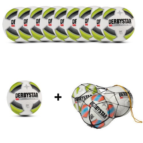 Derbystar Fußball Brillant TT schwarz/gelb dbb Gr. 5 Ballpaket (10 Bälle+Ballnetz)
