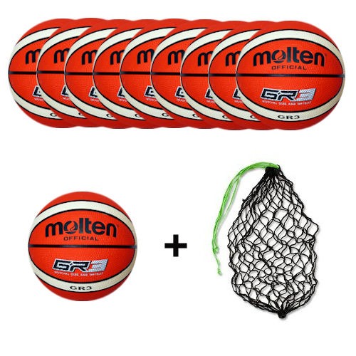 Molten Basketball BGR3-Ol Ballpaket (10 Bälle + Ballnetz)