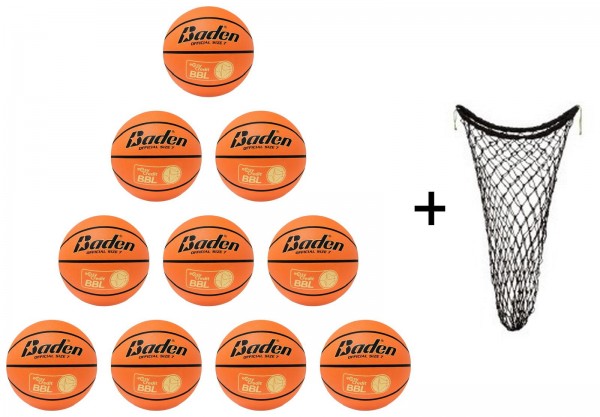 Baden Basketball Basic easyCredik BBL 10er Ballpaket + Ballnetz orange