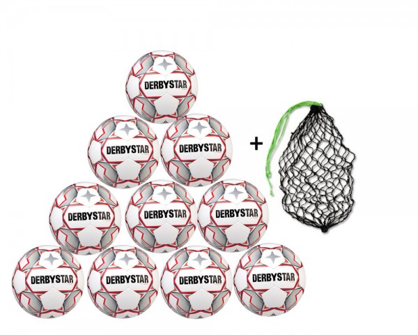 Derbystar Fußball Apus S-Light Jugend-Trainingsball 10er Ballpaket inkl. Ballnetz
