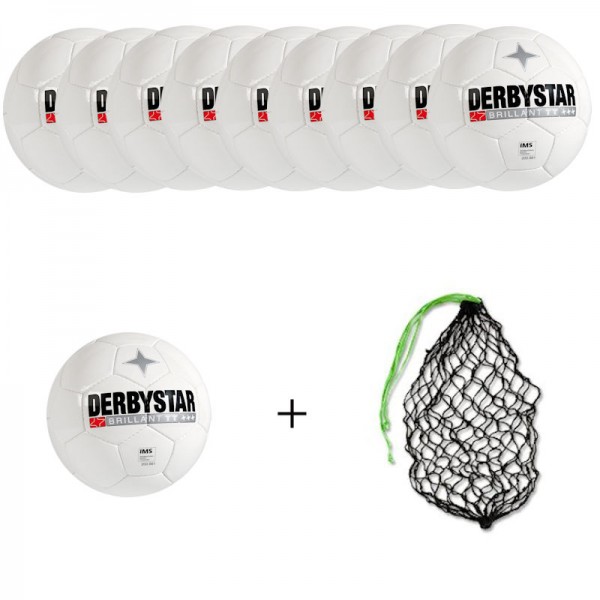 Derbystar Fußball Brillant TT weiß Gr.5 Ballpaket (10 Bälle+Ballnetz)