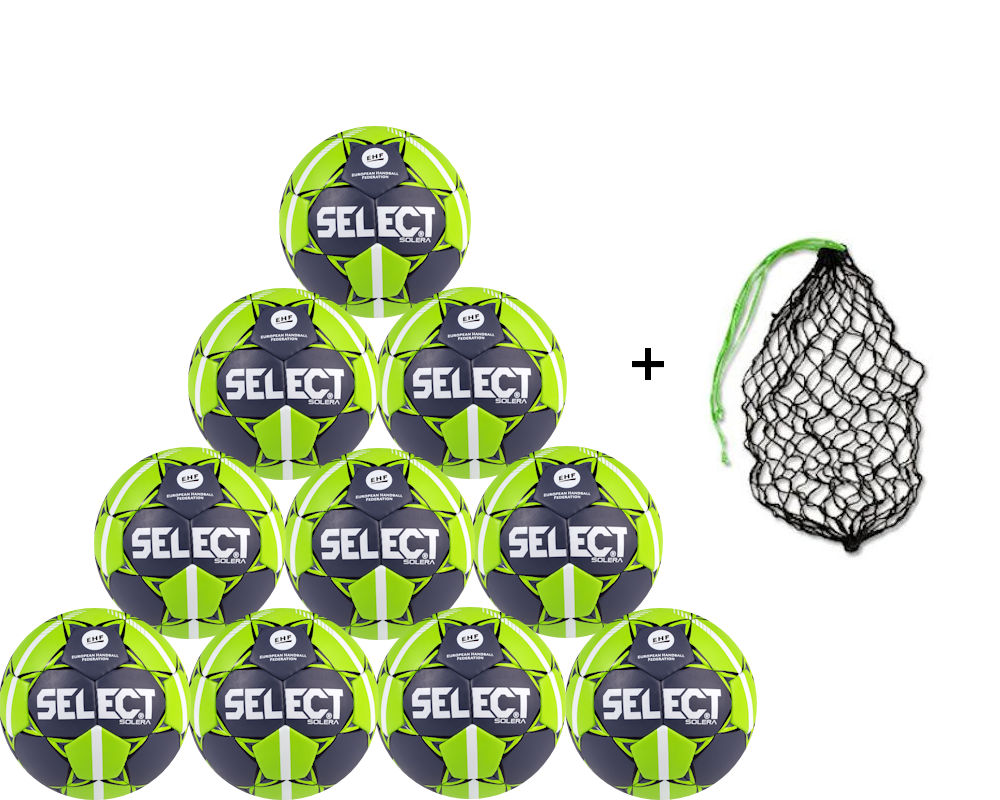 Select Handball Solera grau/grün/weiß Trainingsball 10er Ballpaket inkl.  Ballnetz | Trainingshandbälle | Handball | Bälle