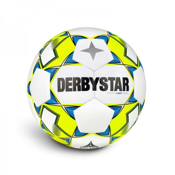 Derbystar Fußball Futsal Stratos Light v23 weiss/gelb/blau Gr.4 10er Ballpaket inkl. Ballnetz